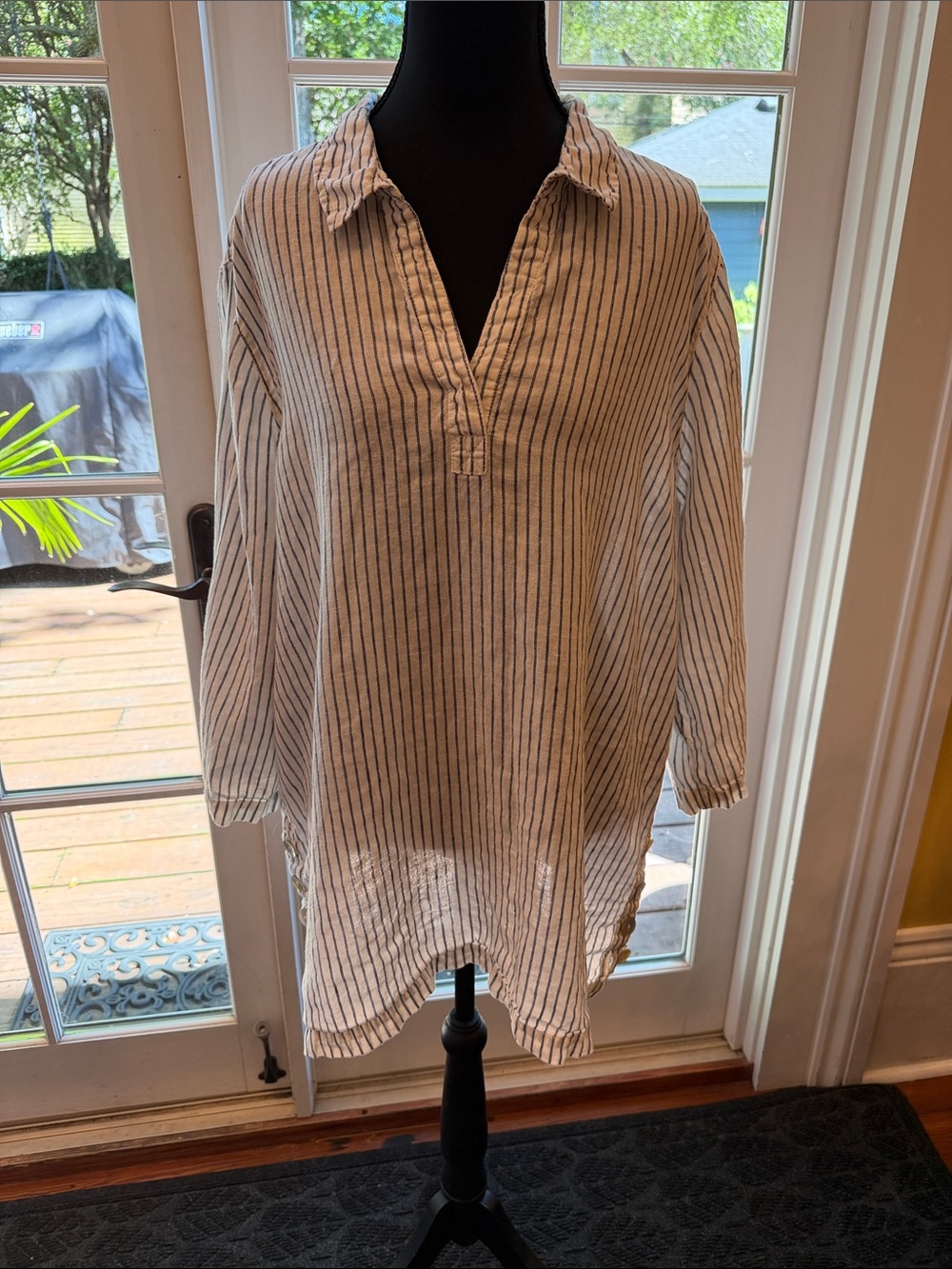 Sigrid Olsen White Tunic with Black Pinstripes